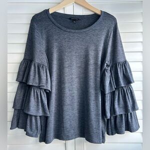 Banana Republic Blue/Grey Heather Tiered Ruffle Sleeve Top size large